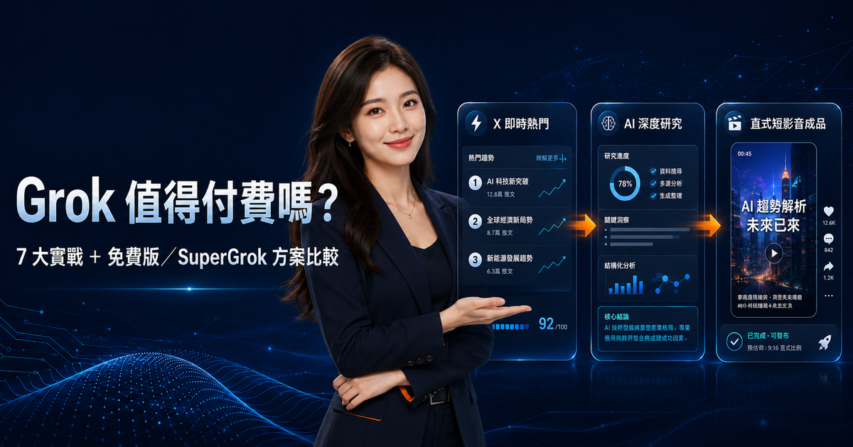 Grok 值得付費嗎？7 大實戰與免費版、SuperGrok 方案比較